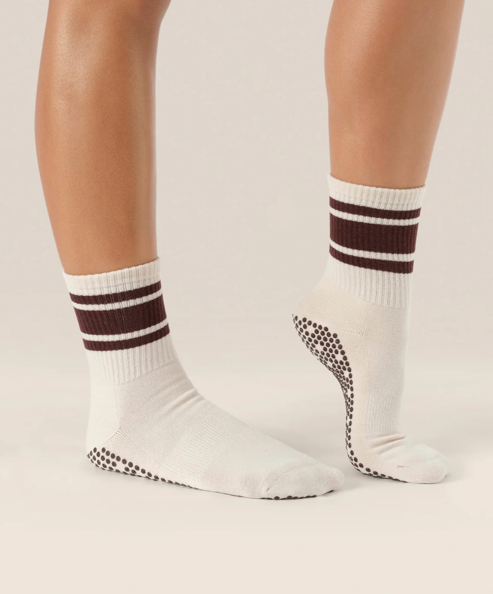 MoveActive Grip Socks - Oat espresso stripe