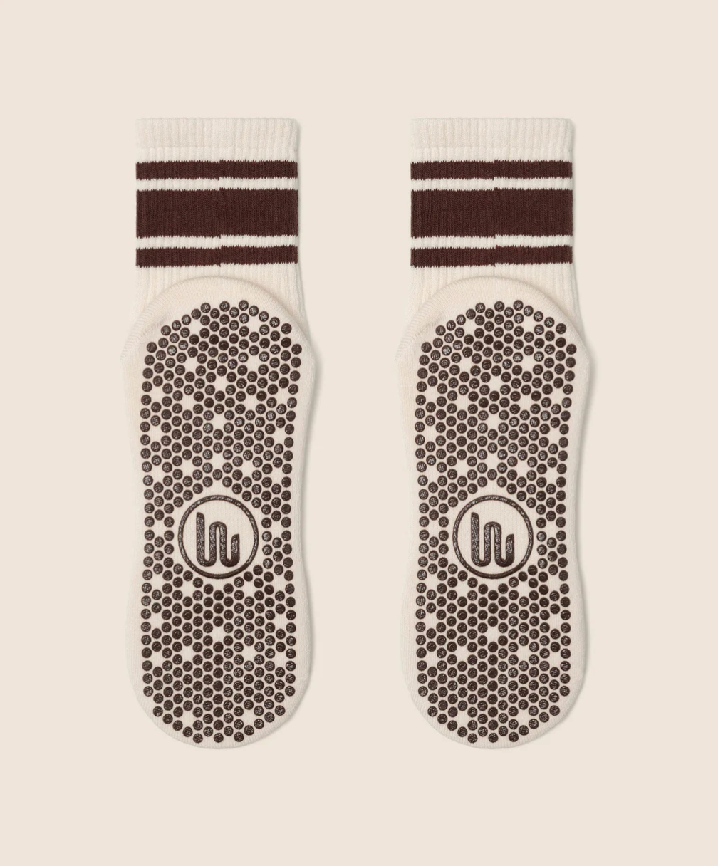 MoveActive Grip Socks - Oat espresso stripe