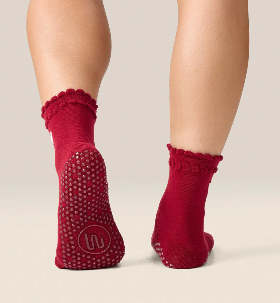 MoveActive Grip socks - Heart Ruffle Burgundy